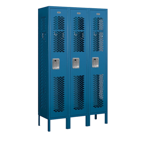 Salsbury Industries 1 Tier Vented Locker, 36"Wx66"Hx12"D, 3 Door, Blue, Unassembled 71352BL-U - main